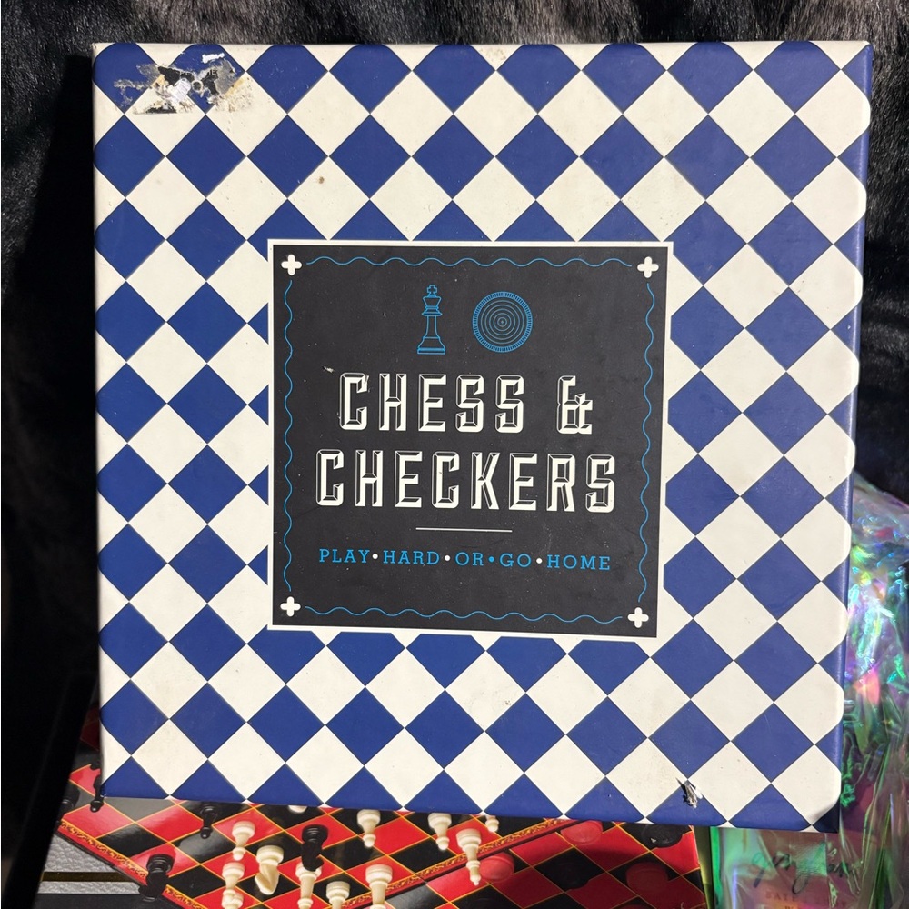 Chess & Checkers Game Box - Blue & White